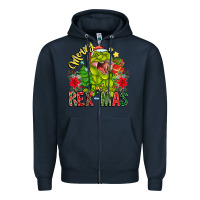 Navy Merry Rexmas Zipper Hoodie - CowhideDigitalArt