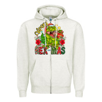 Oatmeal Heather Merry Rexmas Zipper Hoodie - CowhideDigitalArt