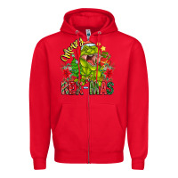 Red Merry Rexmas Zipper Hoodie - CowhideDigitalArt