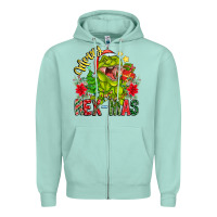 Seafoam Merry Rexmas Zipper Hoodie - CowhideDigitalArt