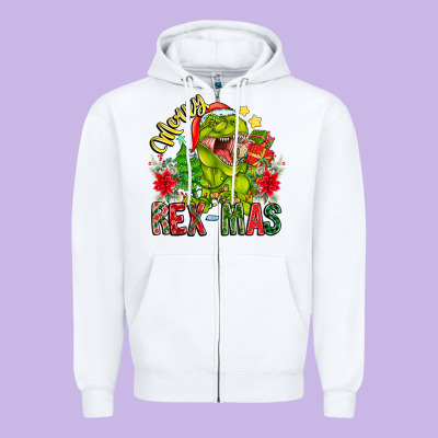 Merry Rexmas Zipper Hoodie Designed By Cowhidedigitalart