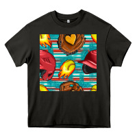 Asphalt softball helmet and glove with serape seamless pattern Heavy Core Tee - BundleAndBundleShop