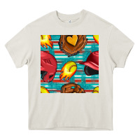 Cream softball helmet and glove with serape seamless pattern Heavy Core Tee - BundleAndBundleShop