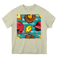 Mossy softball helmet and glove with serape seamless pattern Heavy Core Tee - BundleAndBundleShop