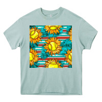 Arona softball sunflowers with serape seamless pattern Heavy Core Tee - BundleAndBundleShop