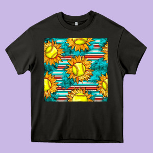 Softball Sunflowers With Serape Seamless Pattern Heavy Core Tee Designed By Bundleandbundleshop