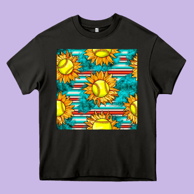Softball Sunflowers With Serape Seamless Pattern Heavy Core Tee Designed By Bundleandbundleshop