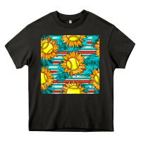 Asphalt softball sunflowers with serape seamless pattern Heavy Core Tee - BundleAndBundleShop