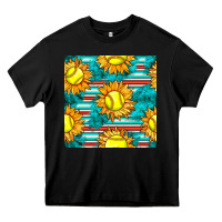 Black softball sunflowers with serape seamless pattern Heavy Core Tee - BundleAndBundleShop
