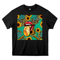 Black softball lips sunflowers and gemstones seamless pattern Heavy Core Tee - BundleAndBundleShop