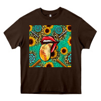 Chocolate Brown softball lips sunflowers and gemstones seamless pattern Heavy Core Tee - BundleAndBundleShop