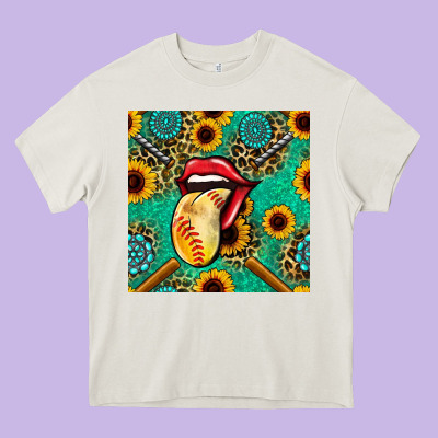 Softball Lips Sunflowers And Gemstones Seamless Pattern Heavy Core Tee Designed By Bundleandbundleshop