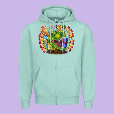 Merry Rexmas Zipper Hoodie Designed By Cowhidedigitalart