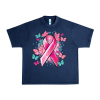 Navy Breast Cancer ribbon Cancer Awareness Urban Heavy Tee - HowdyJamesFarm