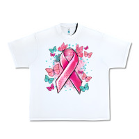 White Breast Cancer ribbon Cancer Awareness Urban Heavy Tee - HowdyJamesFarm
