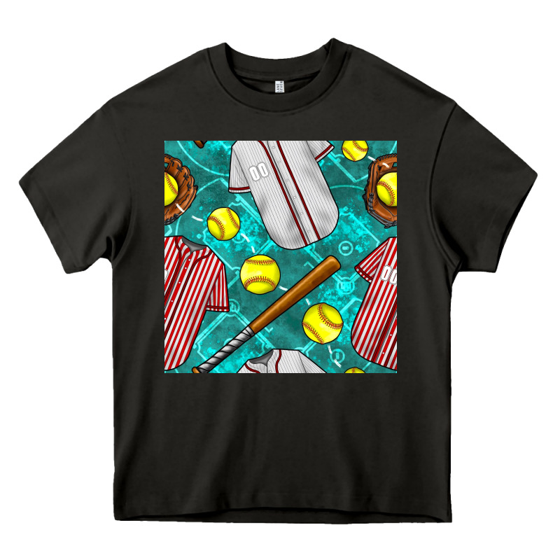 Softball Uniform Glove And Bat With Field Seamless Pattern Heavy Core Tee by BundleAndBundleShop | Teevron
