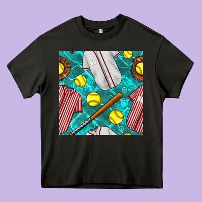 Softball Uniform Glove And Bat With Field Seamless Pattern Heavy Core Tee Designed By Bundleandbundleshop