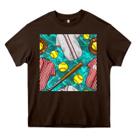 Chocolate Brown softball uniform glove and bat with field seamless pattern Heavy Core Tee - BundleAndBundleShop