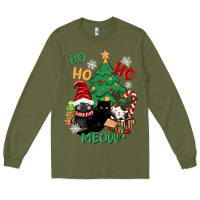 Army Green ho ho ho meow Long Sleeve Tee - CowGirlArtShop