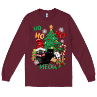 Burgundy ho ho ho meow Long Sleeve Tee - CowGirlArtShop