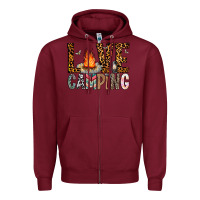 Burgundy Love Camping Zipper Hoodie - CowhideDigitalArt