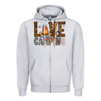 Heather Grey Love Camping Zipper Hoodie - CowhideDigitalArt