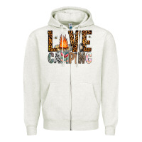Oatmeal Heather Love Camping Zipper Hoodie - CowhideDigitalArt