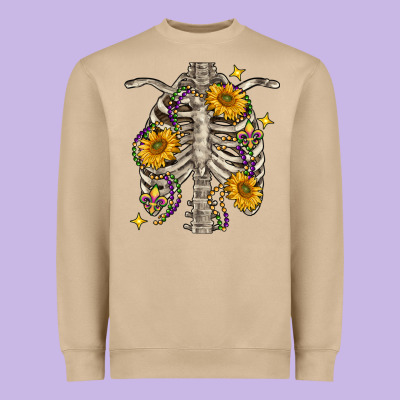 Mardi Gras Chest Sunflowers Skeleton Heavyweight Sweatshirt Designed By Fadigitalartstudio