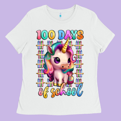 100 Days Of School Unicorn Ladies Tee Designed By Artiststas