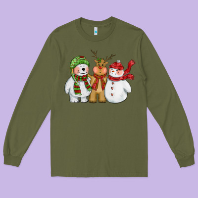 Christmas Polar Bear Reindeer And Snowman Long Sleeve Tee Designed By Cowgirlartshop