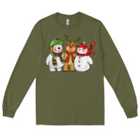 Army Green christmas polar bear reindeer and snowman Long Sleeve Tee - CowGirlArtShop
