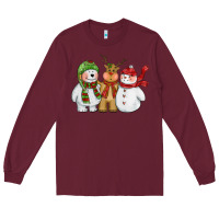 Burgundy christmas polar bear reindeer and snowman Long Sleeve Tee - CowGirlArtShop