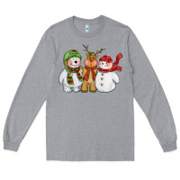 Heather Grey christmas polar bear reindeer and snowman Long Sleeve Tee - CowGirlArtShop