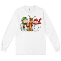 White christmas polar bear reindeer and snowman Long Sleeve Tee - CowGirlArtShop