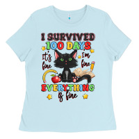 I Survived 100 Days It's Fine I'm Fine Ladies Tee | Teevron
