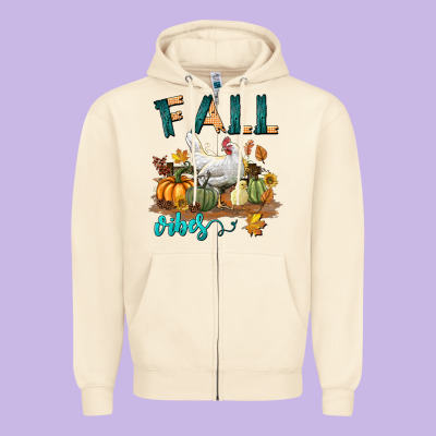 Fall Vibes Chicken Zipper Hoodie Designed By Lillyallendesigns