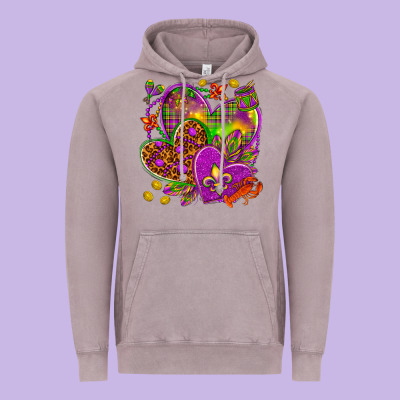 Mardi Gras Hearts Vintage Hoodie Designed By Howdyjamesfarm