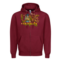 Burgundy Love Camping Zipper Hoodie - CowhideDigitalArt