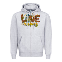 Heather Grey Love Camping Zipper Hoodie - CowhideDigitalArt