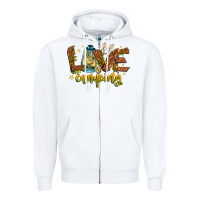 White Love Camping Zipper Hoodie - CowhideDigitalArt