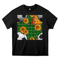 Black soccer balls and sunflowers with goal nets seamless pattern Heavy Core Tee - BundleAndBundleShop