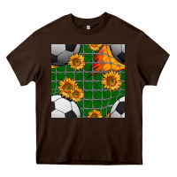 Chocolate Brown soccer balls and sunflowers with goal nets seamless pattern Heavy Core Tee - BundleAndBundleShop