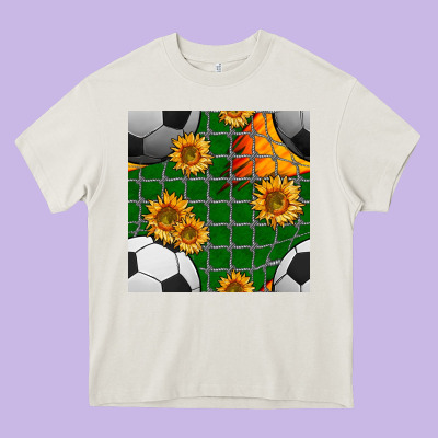 Soccer Balls And Sunflowers With Goal Nets Seamless Pattern Heavy Core Tee Designed By Bundleandbundleshop
