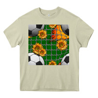 Mossy soccer balls and sunflowers with goal nets seamless pattern Heavy Core Tee - BundleAndBundleShop