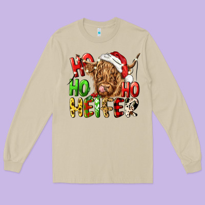 Ho Ho Ho Heifer Long Sleeve Tee Designed By Cowgirlartshop