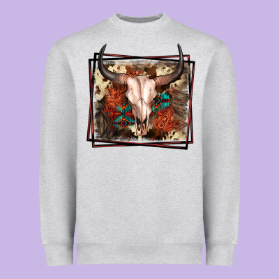 Western Bull Skull Heavyweight Sweatshirt Designed By Fadigitalartstudio