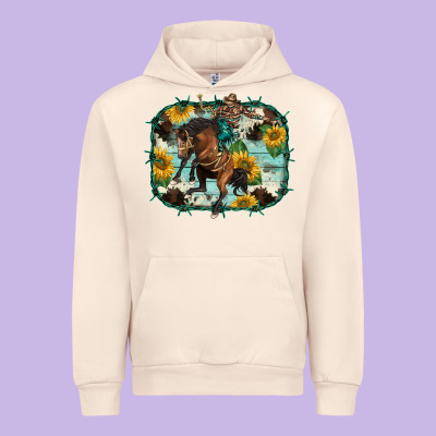 Western Rodeo Horse Cowhide Sunflowers Urban Hoodie Designed By Barkaloodesign