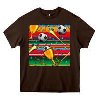 Chocolate Brown soccer winner cup and vuvuzela with serape seamless pattern Heavy Core Tee - BundleAndBundleShop