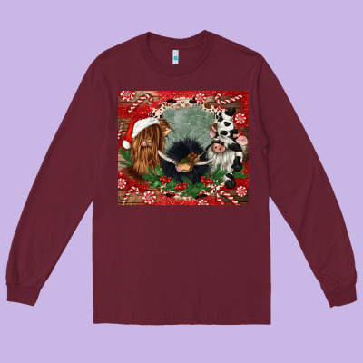Christmas Heifer Cow  Gnomies Long Sleeve Tee Designed By Cowgirlartshop