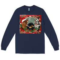 Navy christmas heifer cow  gnomies Long Sleeve Tee - CowGirlArtShop
